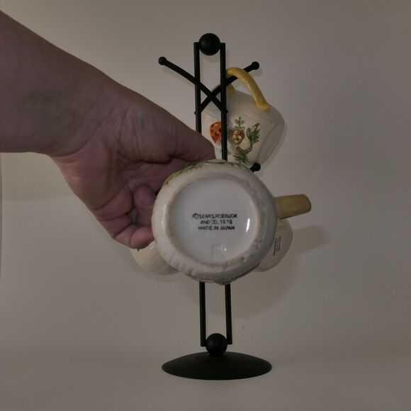 Sears Roebuck Japan Merry Mushroom 4 Mugs Creamer Stand MCM Retro Grannycore - Picture 6 of 15